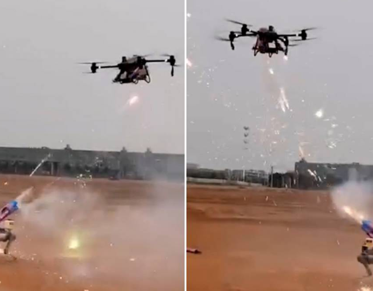 Un perro robot y un dron se enfrentan en un combate que parece de película